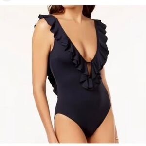 Michael Kors Ruffled Black One-Piece Swimsuit